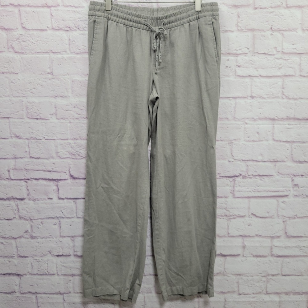 Old Navy Gray Linen Blend Wide Leg Drawstring Pants Womens M Elastic Casual Boho